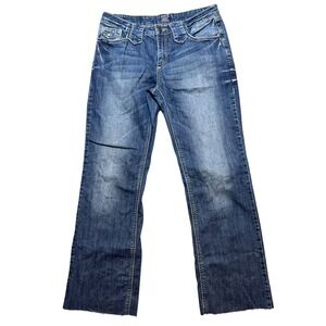 Cowgirl Up Jeans Womens Size 10 30x29 Bootcut Blue Denim Frayed Hem Western Ride